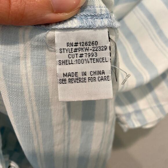 VELVET HEART | Blue White Striped Button Front Tie Blouse Tencel Top | Medium - Picture 5 of 7